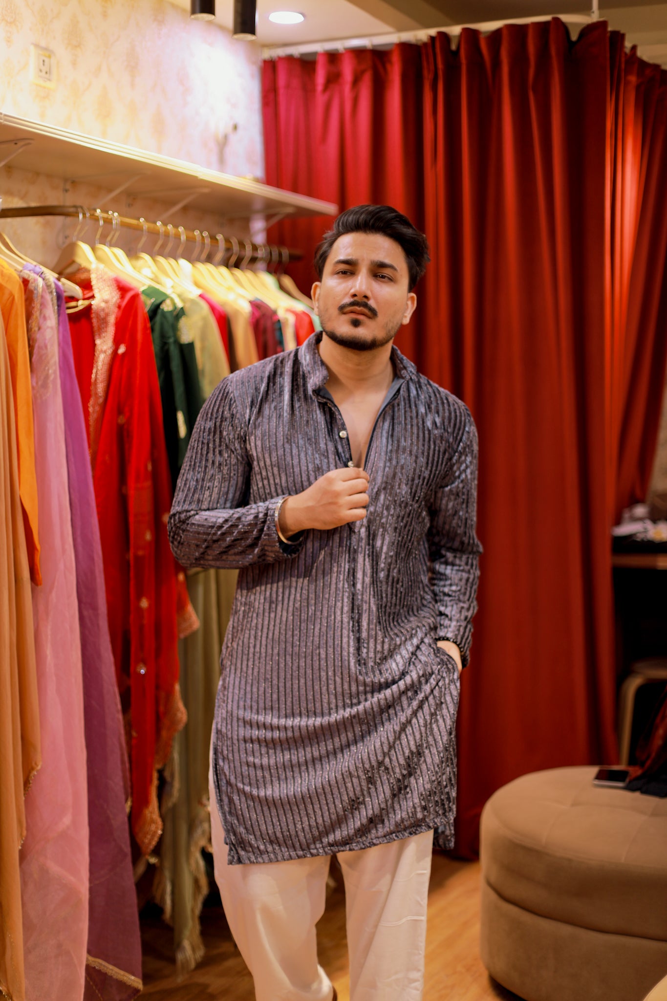 Grey Diwali Special Kurta pyjama