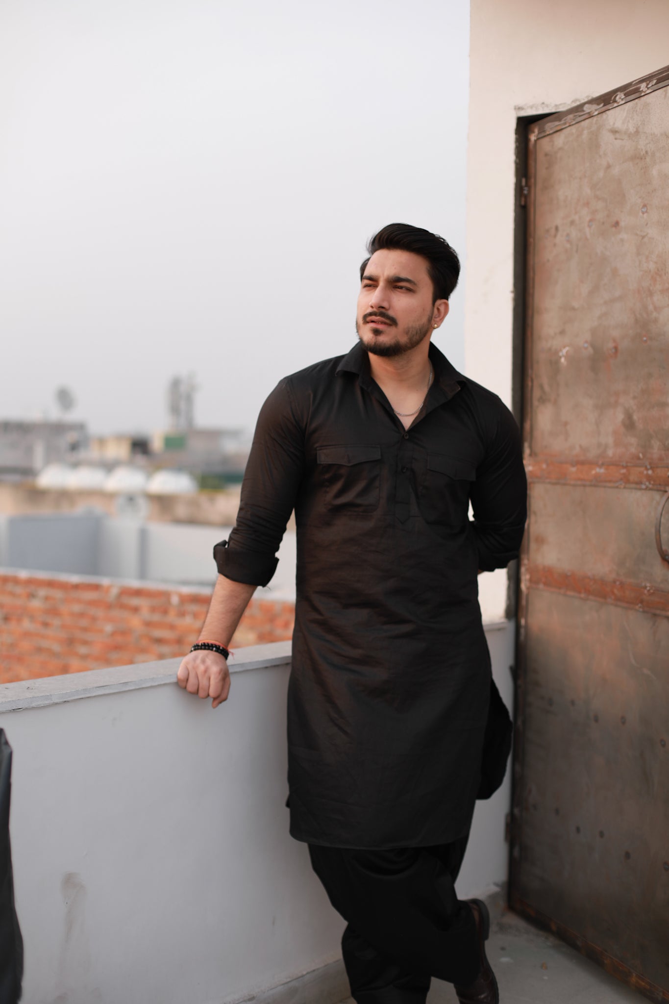 Black Pathani Kurta and Salwar set