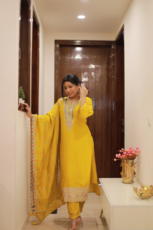 Pure Silk Mustard suit set
