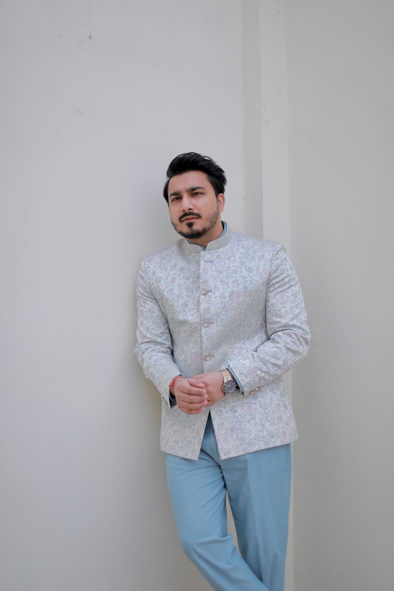 ‘Aura’ Skyblue Jodhpuri Bandhgala Suit with Shirt and Trousers