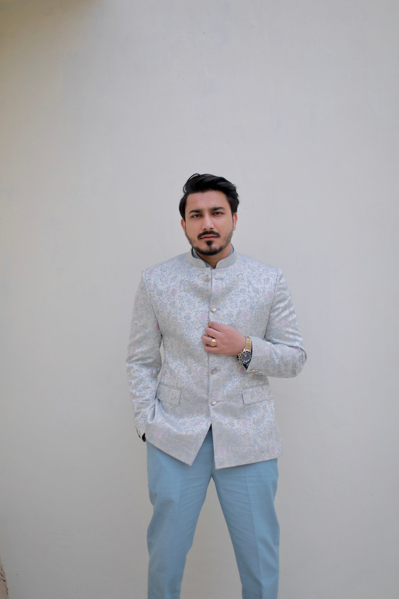 ‘Aura’ Skyblue Jodhpuri Bandhgala Suit with Shirt and Trousers