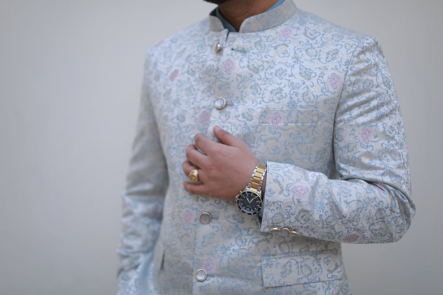 ‘Aura’ Skyblue Jodhpuri Bandhgala Suit with Shirt and Trousers