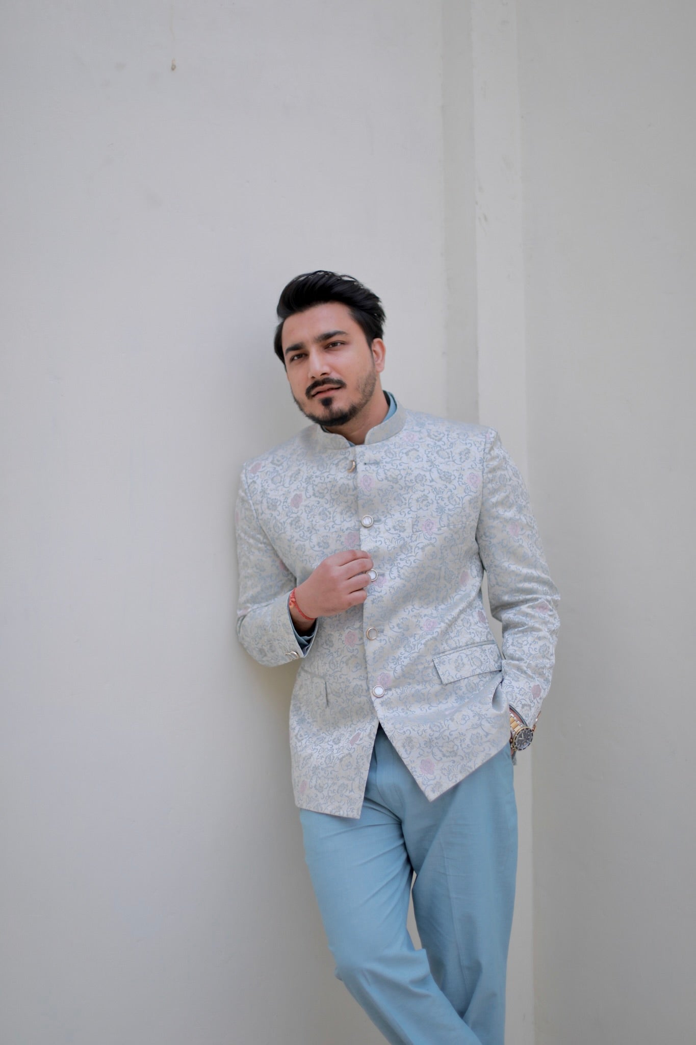 ‘Aura’ Skyblue Jodhpuri Bandhgala Suit with Shirt and Trousers