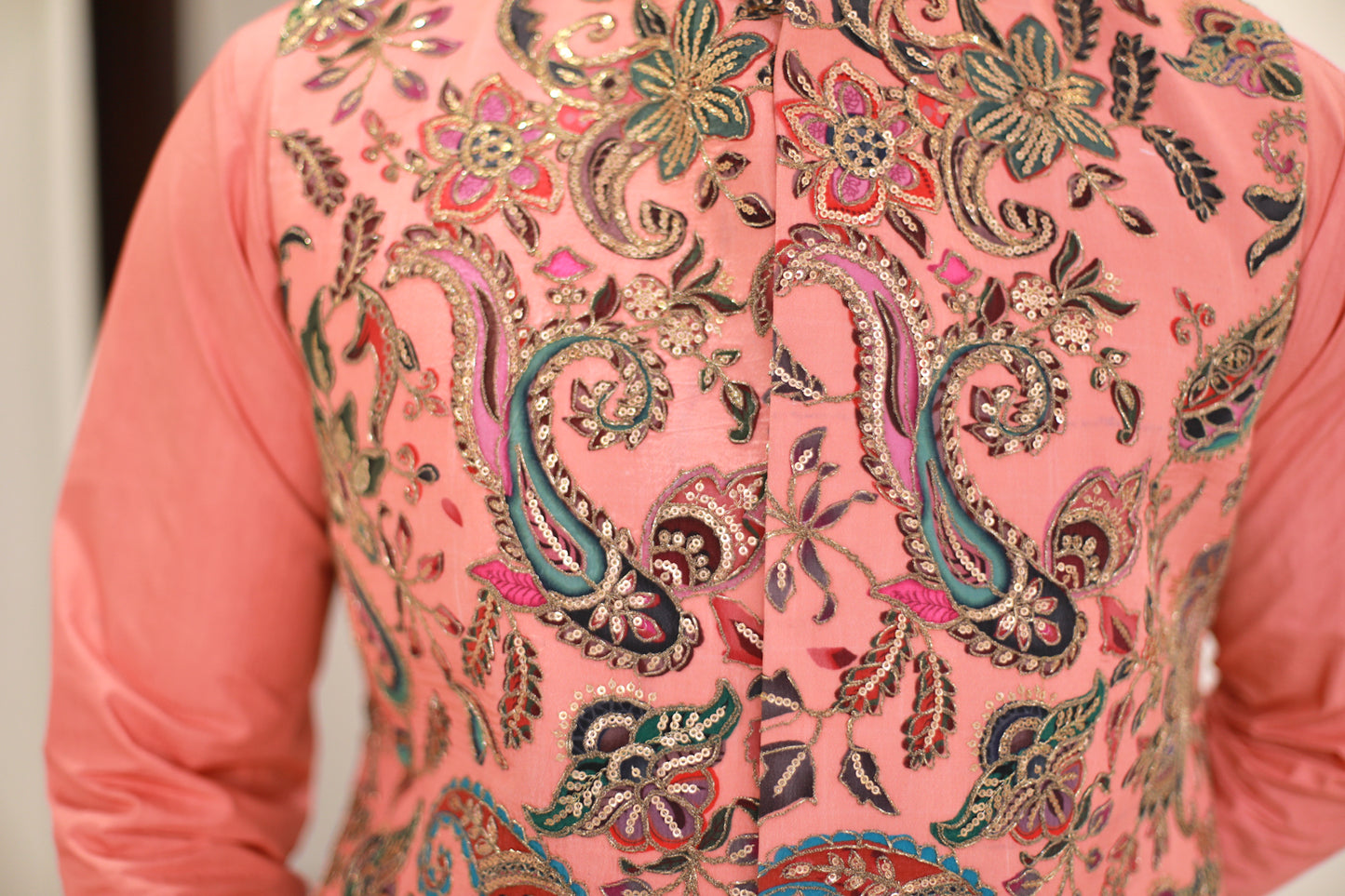 Peach Kurta pyjama Jacket set