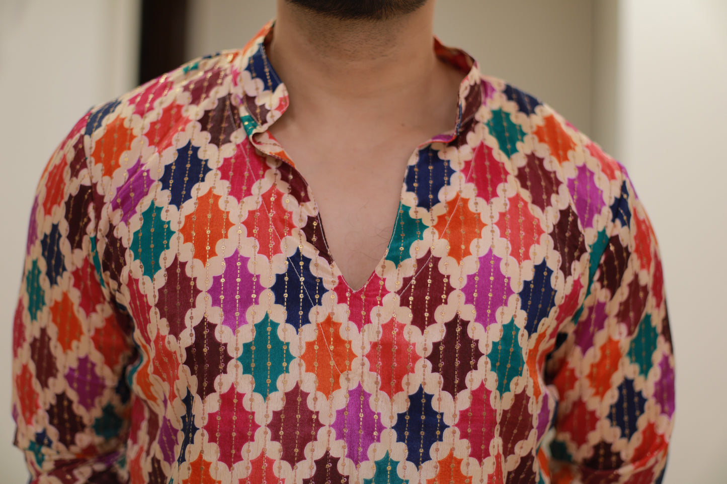 Multicolour wedding designer kurta pyjama set