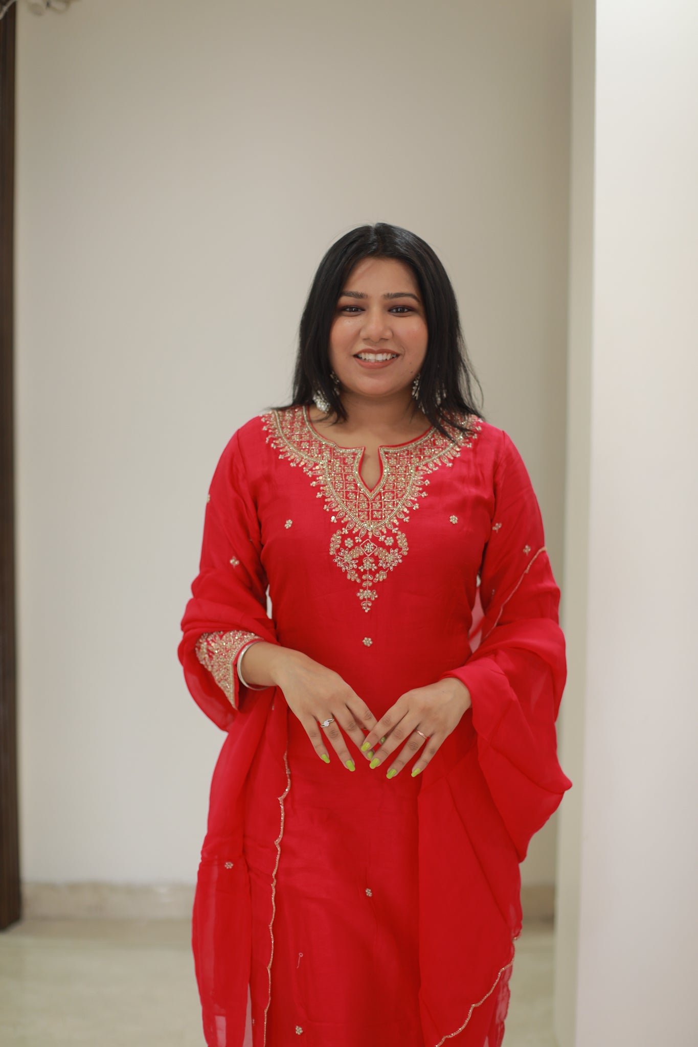 Crimson Red Handwork suit set