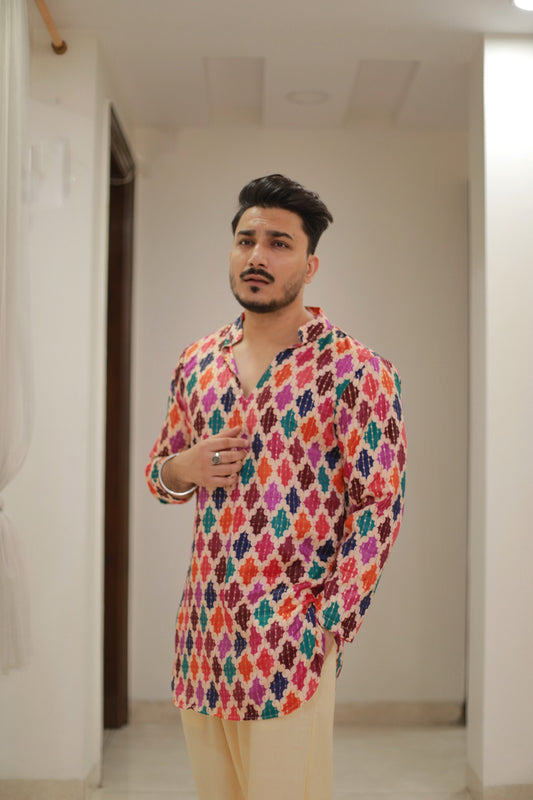 Multicolour wedding designer kurta pyjama set