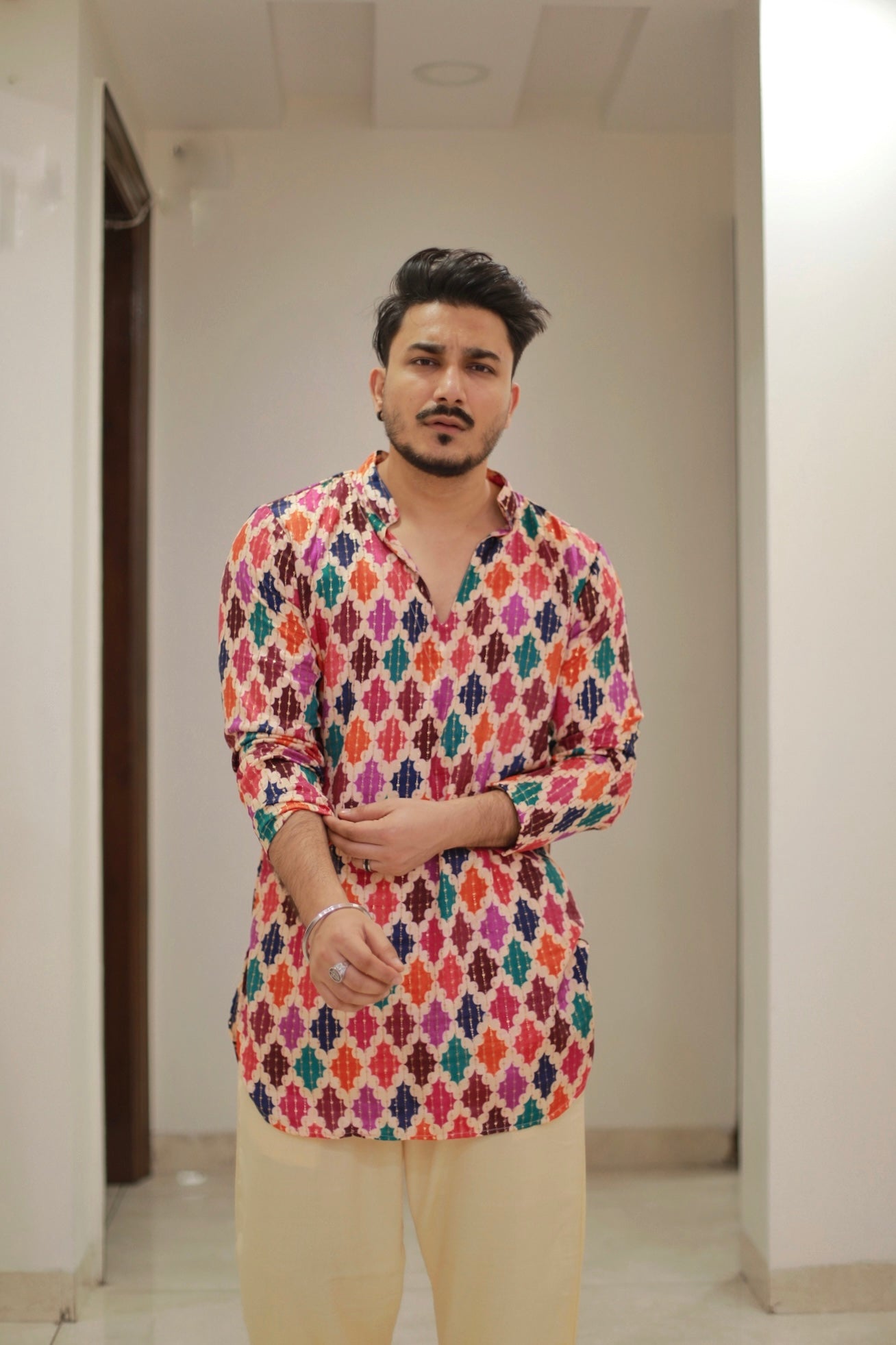 Multicolour wedding designer kurta pyjama set